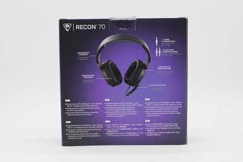 Turtle Beach Recon 70 Multiplatform Gaming Headset for PS5, PS4, Xbox Series X|S, Xbox One, Nintendo Switch, PC & Mobile w/3.5mm Wired Connection - Flip-to-Mute Mic, 40mm Speakers, Lightweight-Black