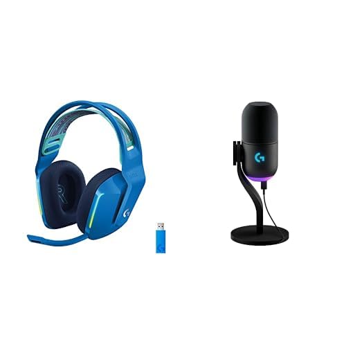 Logitech G733 LIGHTSPEED Wireless Gaming Headset with suspension headband, LIGHTSYNC RGB, Blue VO!CE mic technology and PRO-G audio drivers - White