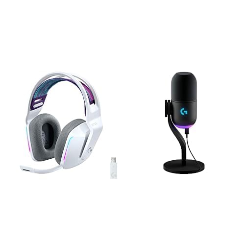 Logitech G733 LIGHTSPEED Wireless Gaming Headset with suspension headband, LIGHTSYNC RGB, Blue VO!CE mic technology and PRO-G audio drivers - White