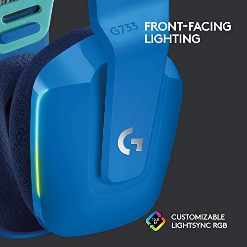 Logitech G733 LIGHTSPEED Wireless Gaming Headset with suspension headband, LIGHTSYNC RGB, Blue VO!CE mic technology and PRO-G audio drivers - White