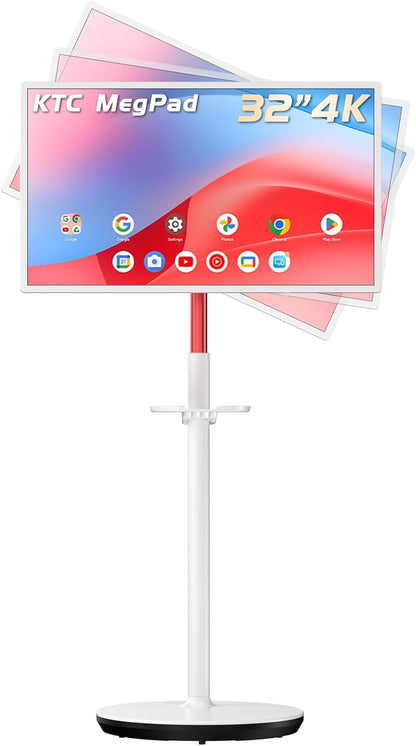 KTC 32 Inch MegPad 4K Touchscreen Smart Portable Monitor with Android 13 Google EDLA-Certified, 9500mAh Built-in Battery Mobile Screen on Wheels, Wireless Remote Control, 8+128GB Octa-coreCPU