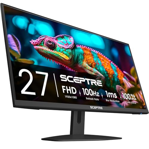 Sceptre New 27-inch Gaming Monitor 100Hz 1ms DisplayPort HDMI x2 100% sRGB AMD FreeSync Build-in Speakers, Eye Care Frameless Machine Black 2024 (E275W-FW100T)