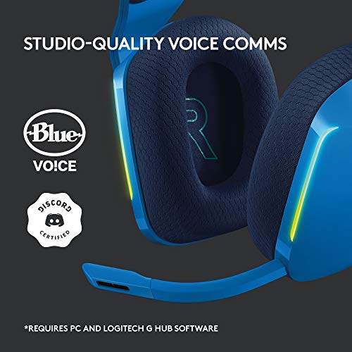 Logitech G733 LIGHTSPEED Wireless Gaming Headset with suspension headband, LIGHTSYNC RGB, Blue VO!CE mic technology and PRO-G audio drivers - White