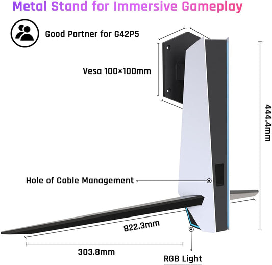 KTC Computer Monitor Stand for Desk, White Monitor Stand, with RGB Light, -5° ~ +20° Tilt Adjustable, 100×100mm Vesa Support G42P5 OLED Gaming Monitor, Computer Monitor Accessories