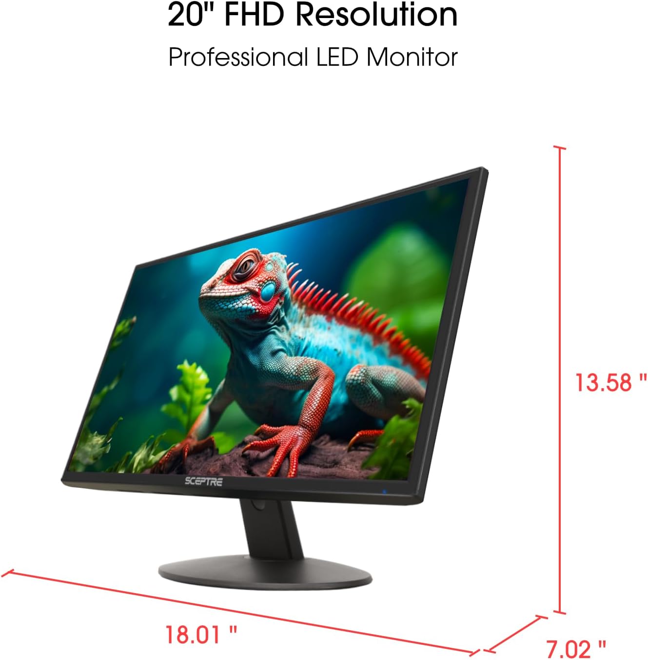 Sceptre 20" 1600x900 75Hz Ultra Thin LED Monitor 2x HDMI VGA Built-in Speakers, Machine Black Wide Viewing Angle 170° (Horizontal) / 160° (Vertical)