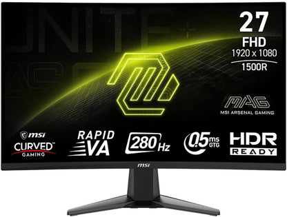 MSI MAG 276CXF 27-inch 1920 x 1080 (FHD) Curved Monitor, 280Hz, HDMI, DisplayPort, VGA Port, VESA Mountable, Tilt, Speaker, Slim Bezel, 0.5ms, Black