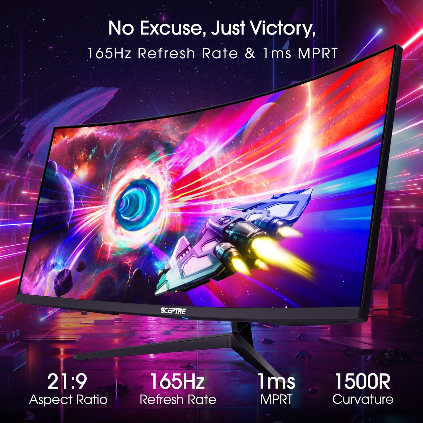 Sceptre Curved 24.5-inch Gaming Monitor up to 240Hz 1080p R1500 1ms DisplayPort x2 HDMI x2 Blue Light Shift Build-in Speakers, Machine Black 2023 (C255B-FWT240)