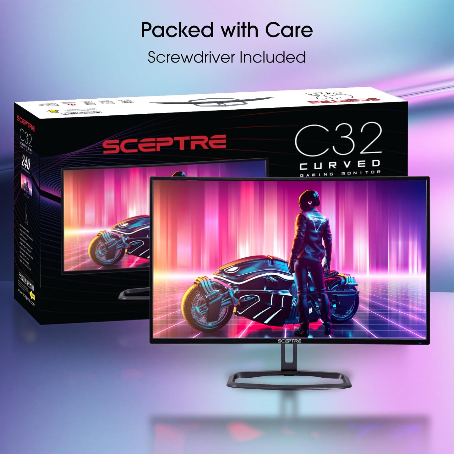 Sceptre Curved 24.5-inch Gaming Monitor up to 240Hz 1080p R1500 1ms DisplayPort x2 HDMI x2 Blue Light Shift Build-in Speakers, Machine Black 2023 (C255B-FWT240)