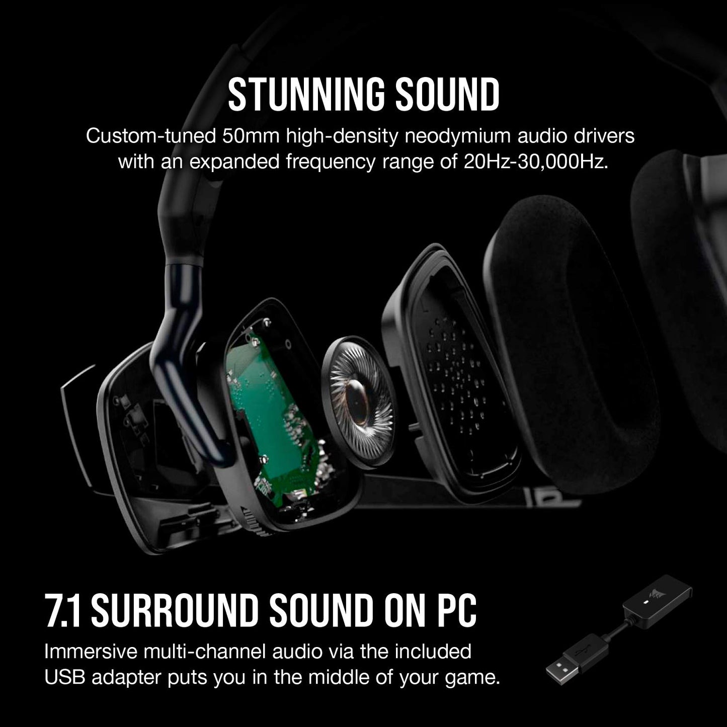 Corsair VOID RGB ELITE Wireless Gaming Headset - 7.1 Surround Sound - Discord Certified - iCUE Compatible - PC, Mac, PS5, PS4 - White