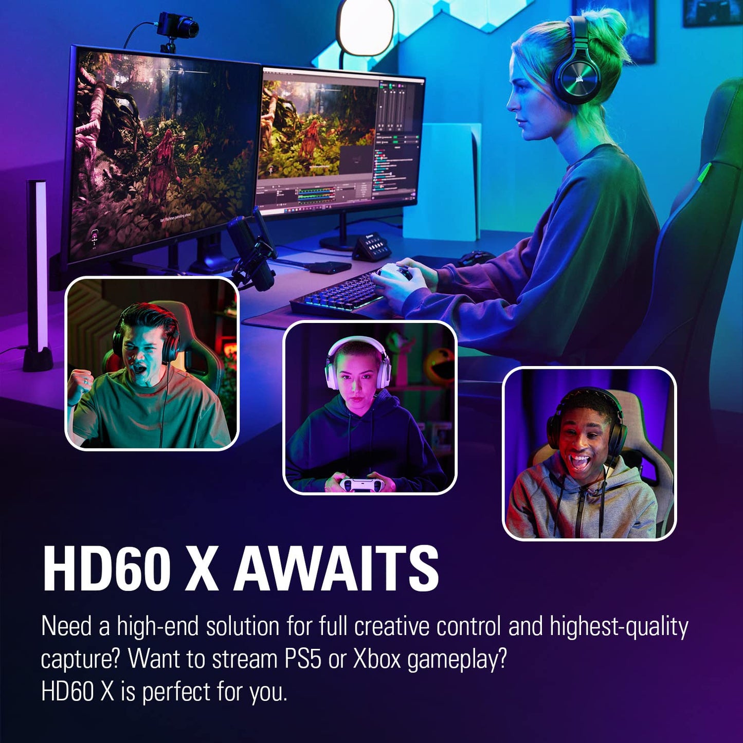 Elgato HD60 X - Stream and Record in 1080p60 HDR10 or 4K30 with Ultra-low Latency on PS5/Pro, PS4/Pro, Xbox Series X/S, Xbox One X/S, in OBS and More, Works with PC and Mac