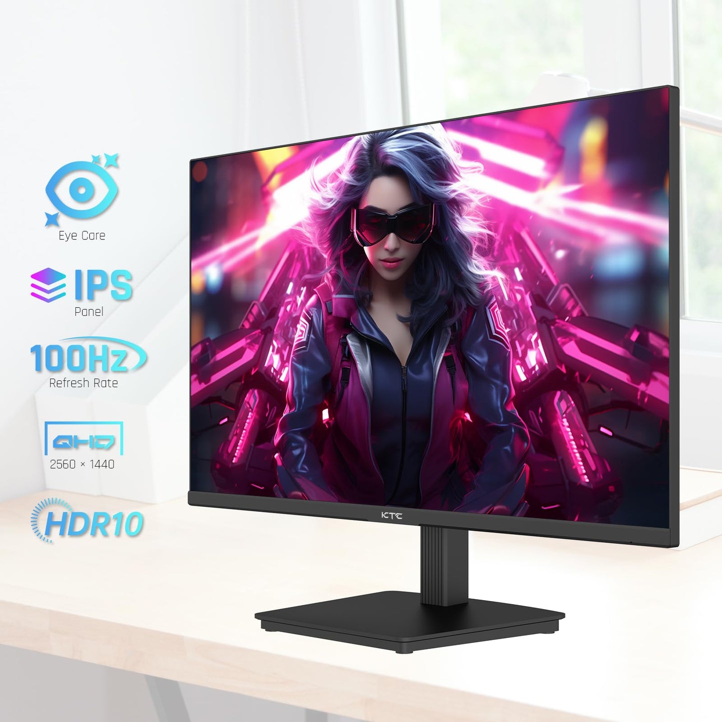 KTC 27 Inch QHD Computer Monitor, 2K 100Hz IPS Gaming Monitor, 1440P Frameless Eye Care PC Office Monitor with HDMI/DP, FreeSync & G-Sync, HDR10, VESA, Tilt Adjustable