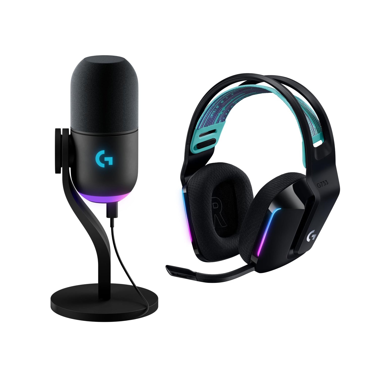 Logitech G733 LIGHTSPEED Wireless Gaming Headset with suspension headband, LIGHTSYNC RGB, Blue VO!CE mic technology and PRO-G audio drivers - White