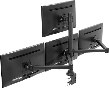 VIVO Quad Monitor 13 to 32 inch LED LCD Clamp-on Desk Mount, 3 Plus 1 Articulating VESA Computer Stand, Holds 4 Screens, Fully Adjustable for Home Office Workstation, Black, STAND-V104A