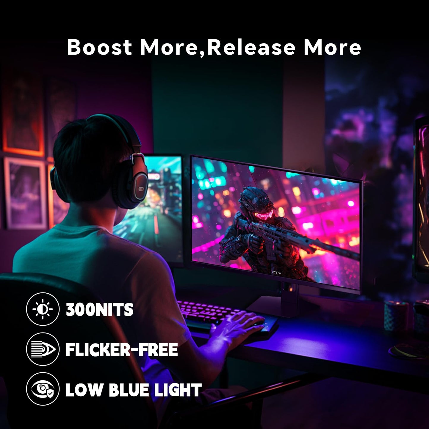 KTC 27 inch 4K 144Hz Gaming Monitor, UHD 3840 x 2160 IPS Computer PC Monitor, FreeSync & G-Sync, HDR Support, 134% sRGB, HDMI/DisPlayPort/USB, Tilt Adjustable, VESA Mountable, H27P22