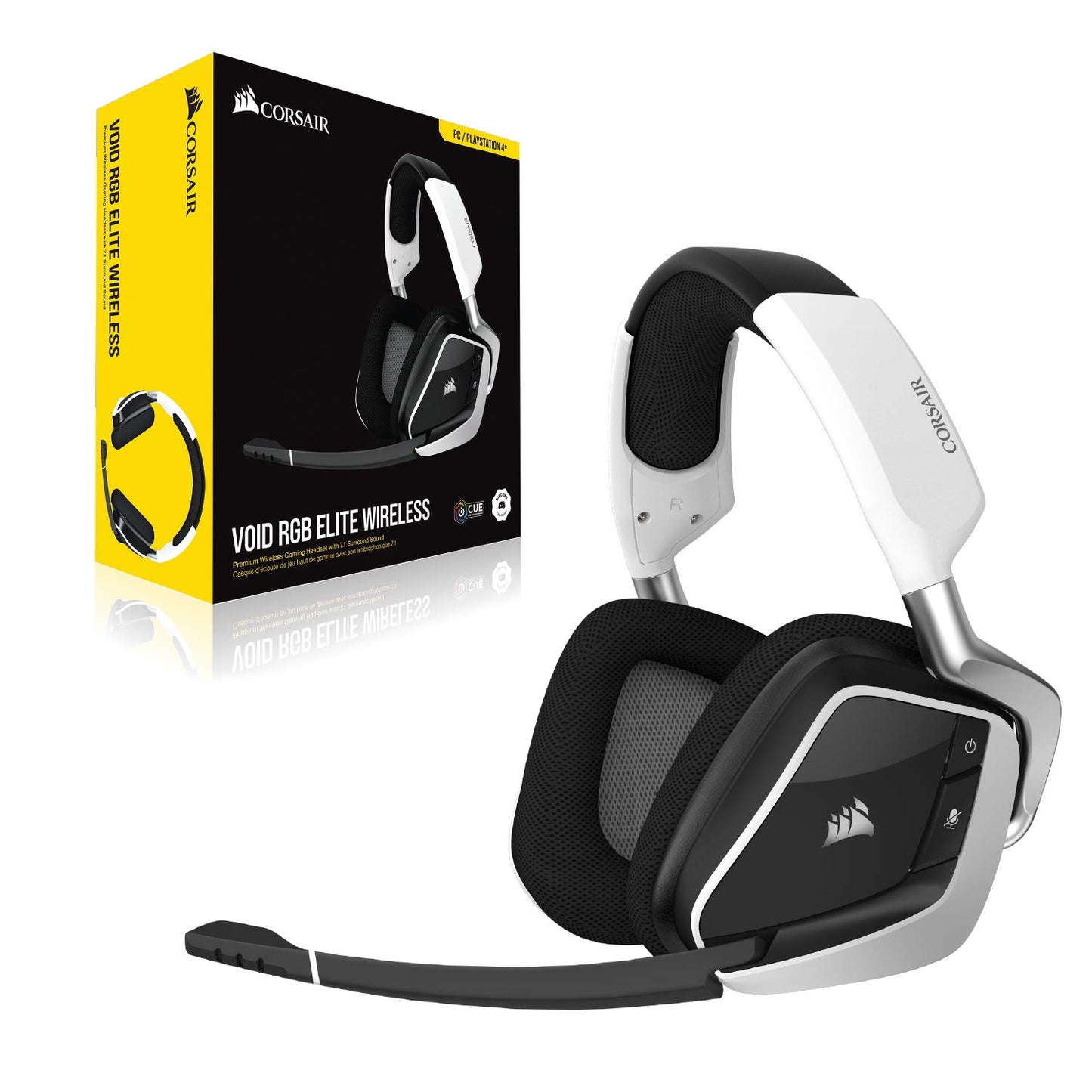 Corsair VOID RGB ELITE Wireless Gaming Headset - 7.1 Surround Sound - Discord Certified - iCUE Compatible - PC, Mac, PS5, PS4 - White