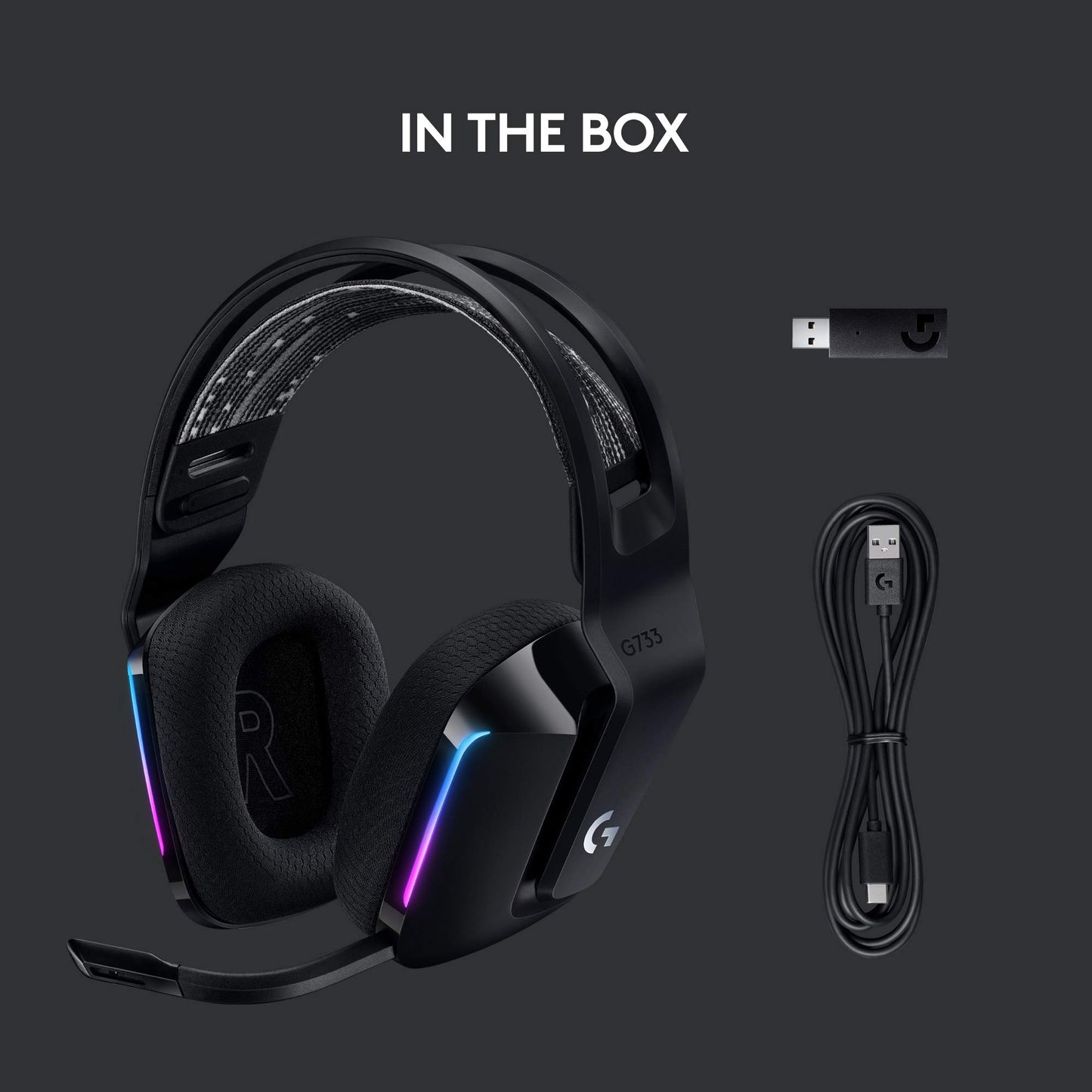 Logitech G733 LIGHTSPEED Wireless Gaming Headset with suspension headband, LIGHTSYNC RGB, Blue VO!CE mic technology and PRO-G audio drivers - White