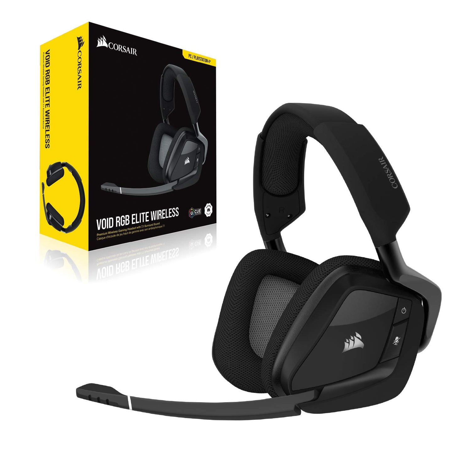 Corsair VOID RGB ELITE Wireless Gaming Headset - 7.1 Surround Sound - Discord Certified - iCUE Compatible - PC, Mac, PS5, PS4 - White