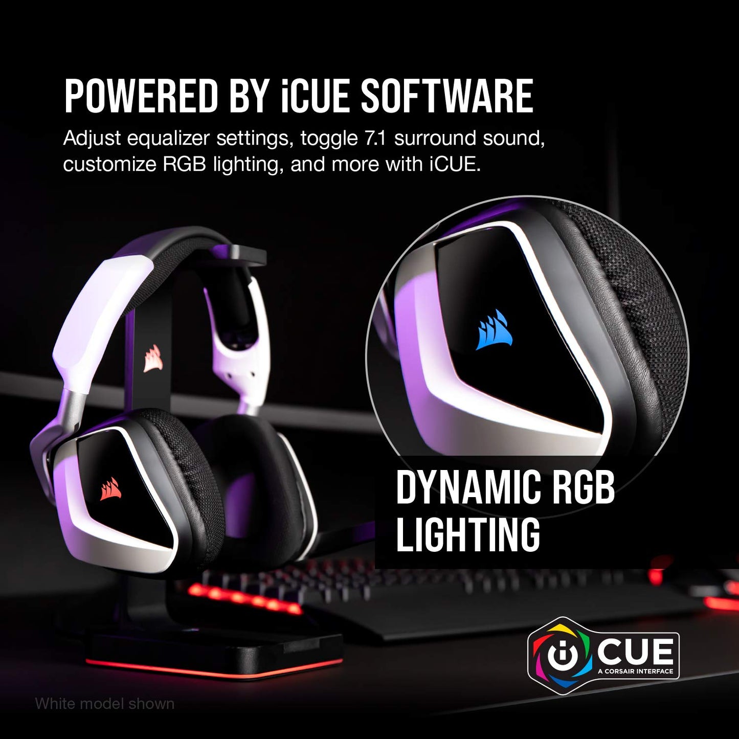 Corsair VOID RGB ELITE Wireless Gaming Headset - 7.1 Surround Sound - Discord Certified - iCUE Compatible - PC, Mac, PS5, PS4 - White