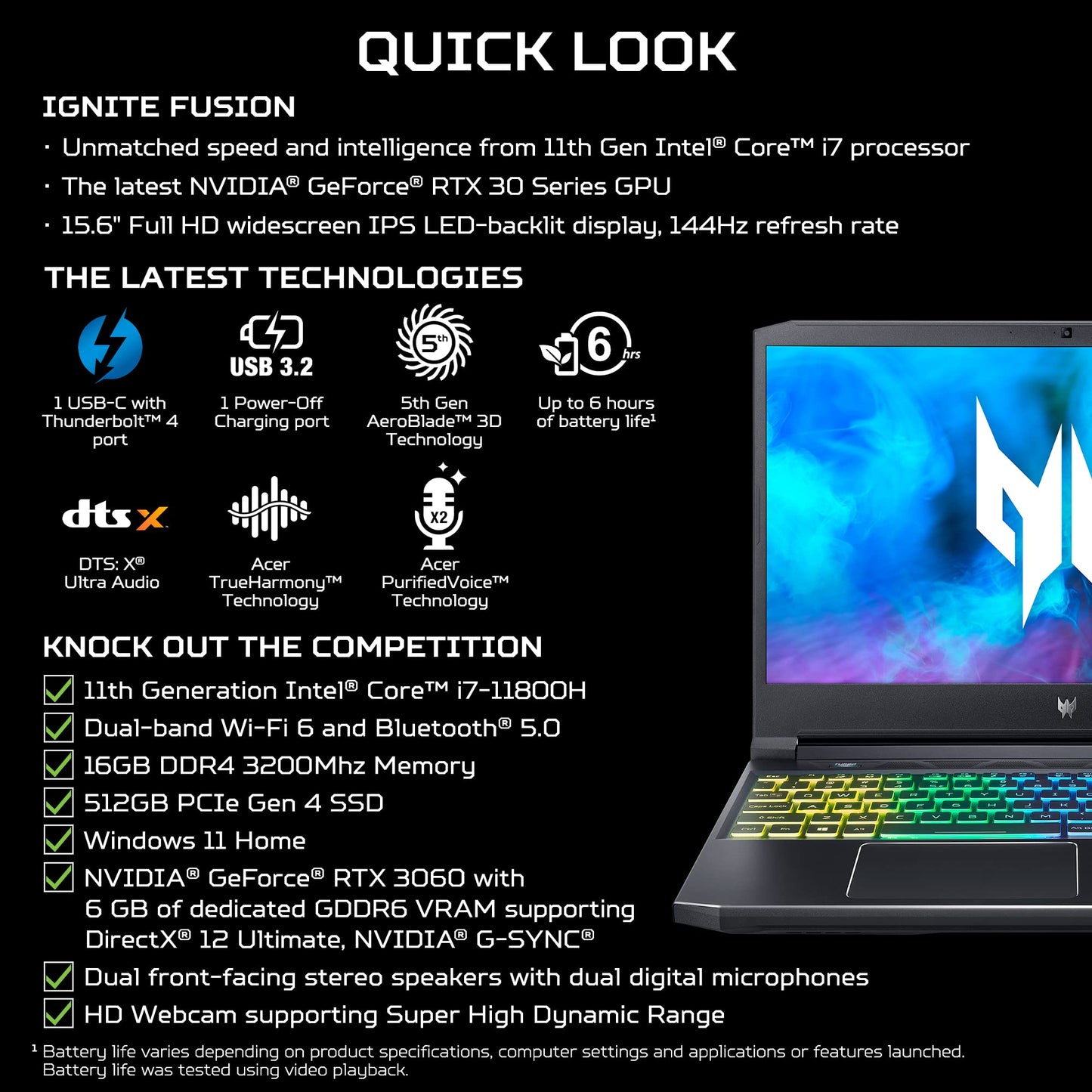 Acer Predator Helios Neo 16 Gaming Laptop | Intel Core i7-13650HX | NVIDIA GeForce RTX 4060 | 16" WUXGA 1920 x 1200 165Hz G-SYNC Display | 16GB DDR5 | 512GB Gen 4 SSD | Killer Wi-Fi 6E | PHN16-71-76H5